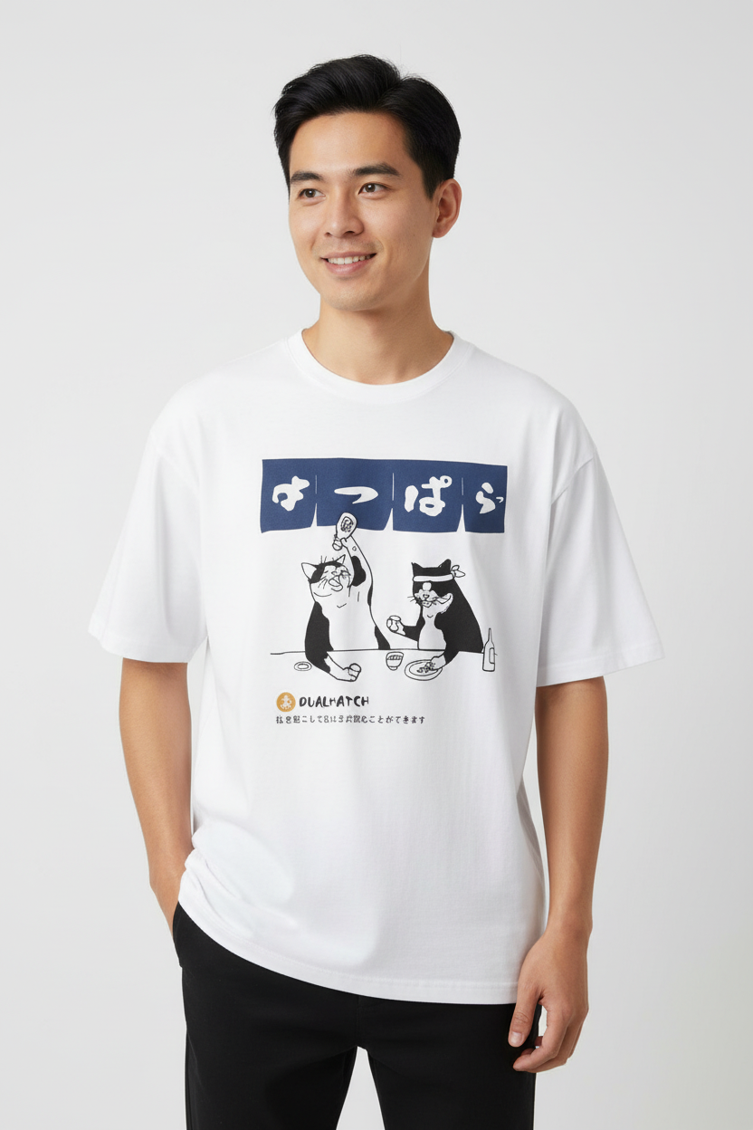 T-shirt Japonais Chat Humoristique Blanc