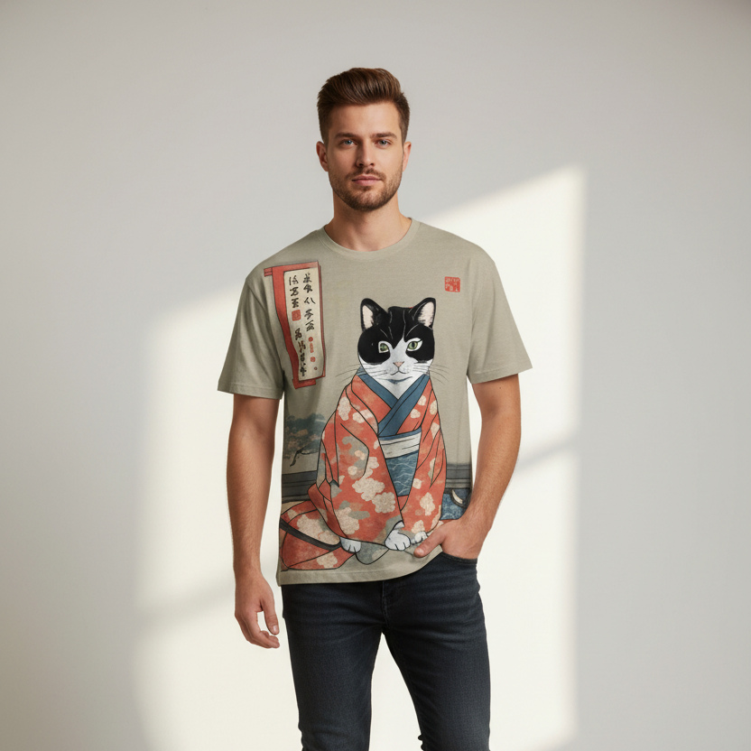 T-shirt 3D Chat Japonais stylé