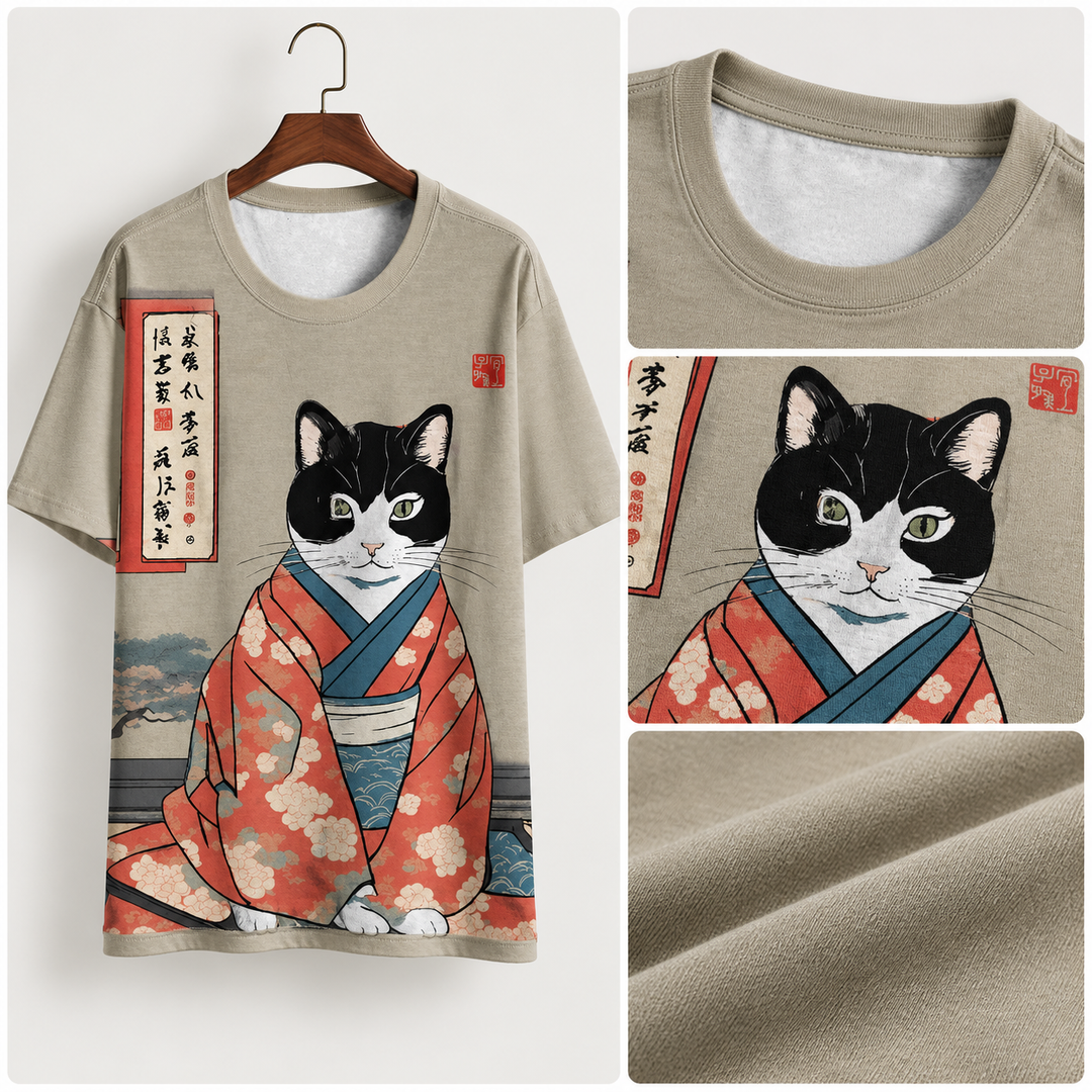 T-shirt 3D Chat Japonais unisex