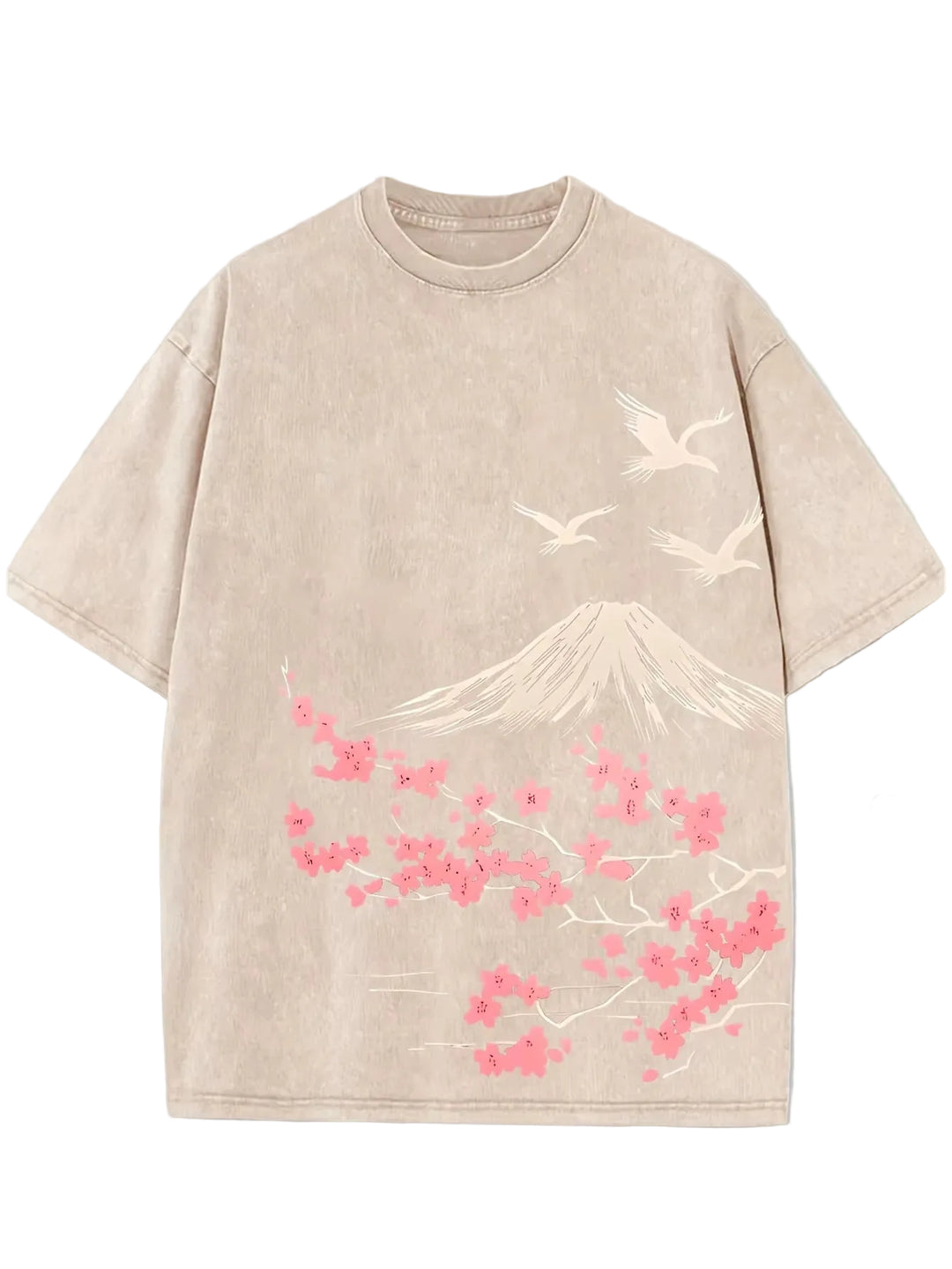T-shirt Délavé Japonais Sakura Mont Fuji beige