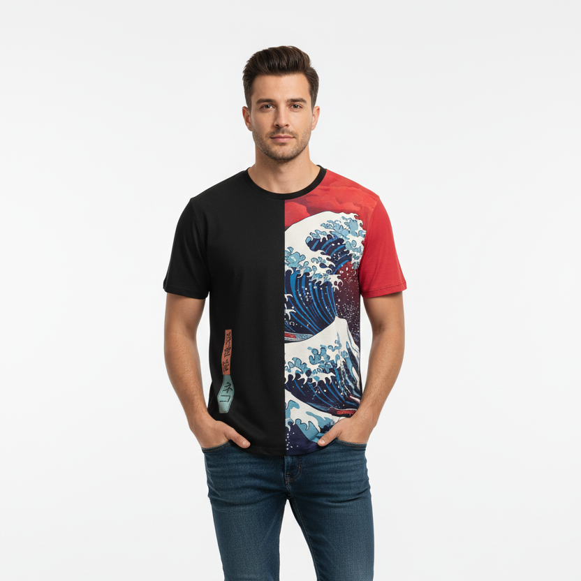 T-shirt Japonais 3D Vague unique