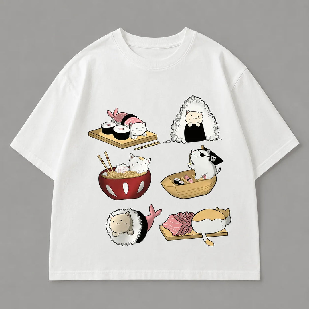 T-shirt Japonais Amusant Chat Sushi