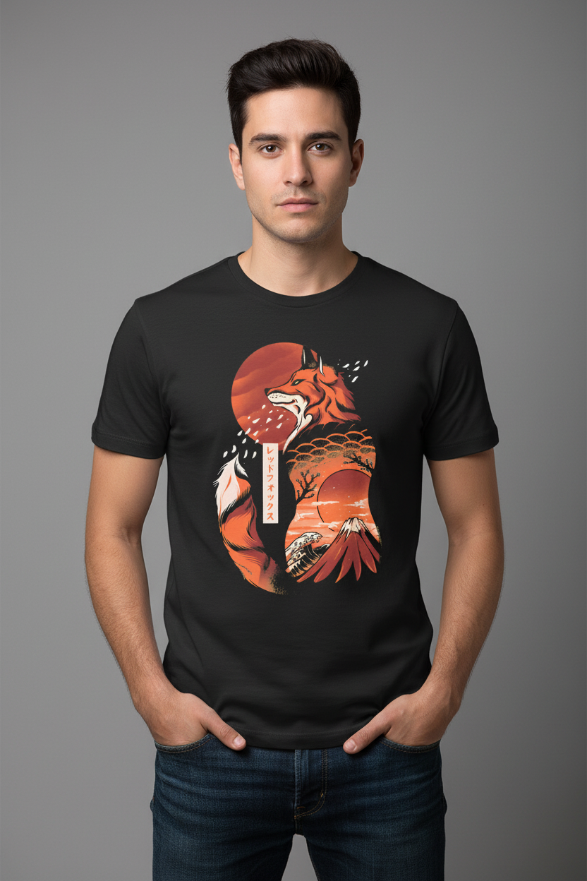 T-shirt Japonais Artistique Renard élégant