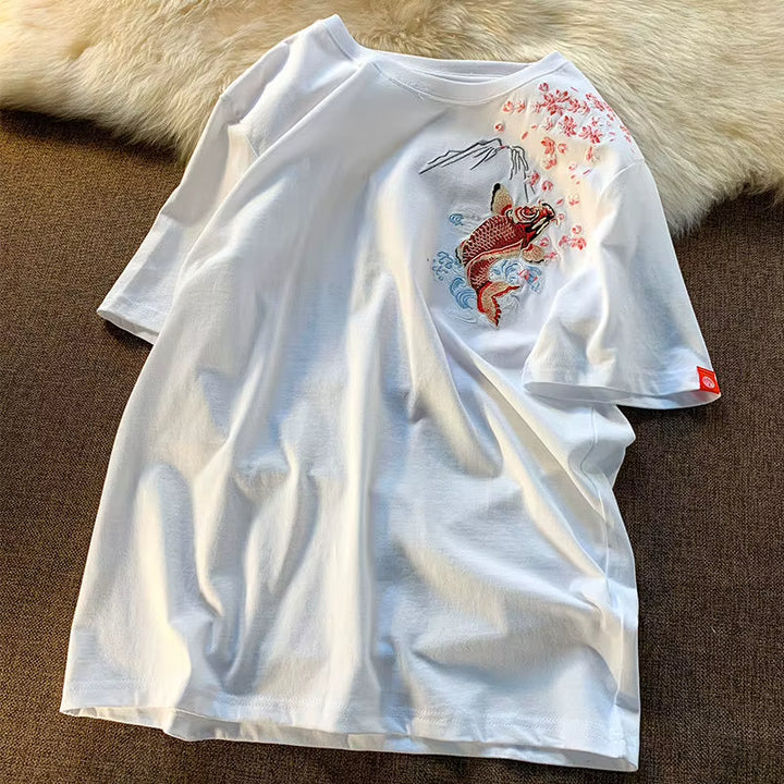 T-shirt Japonais Carpe Koi Brodé artistique