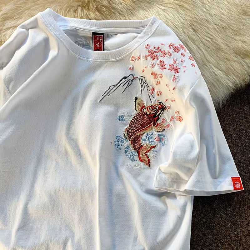 T-shirt Japonais Carpe Koi Brodé détaillé