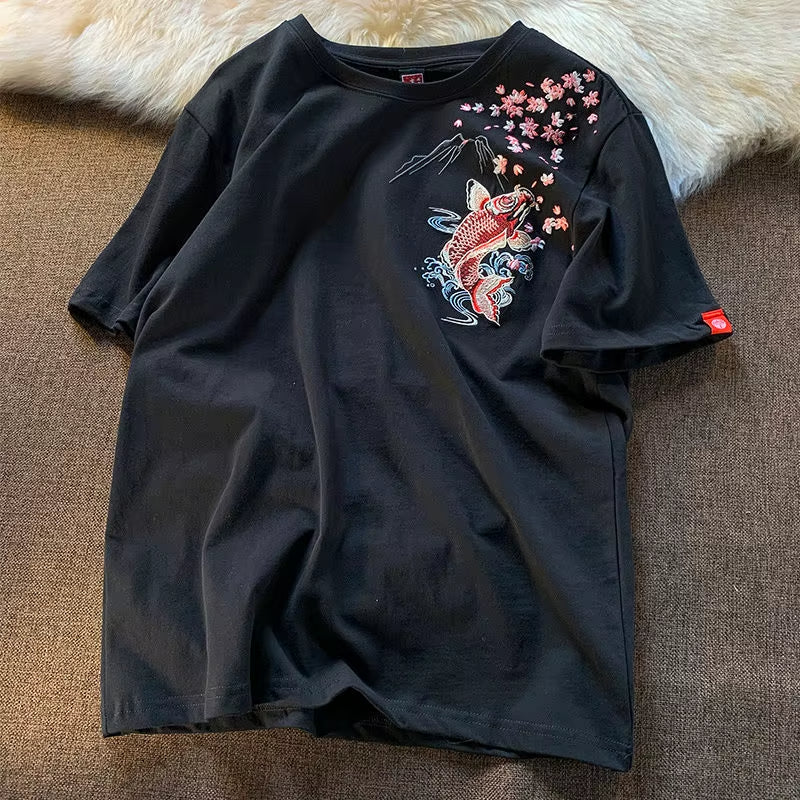 T-shirt Japonais Carpe Koi Brodé élégant