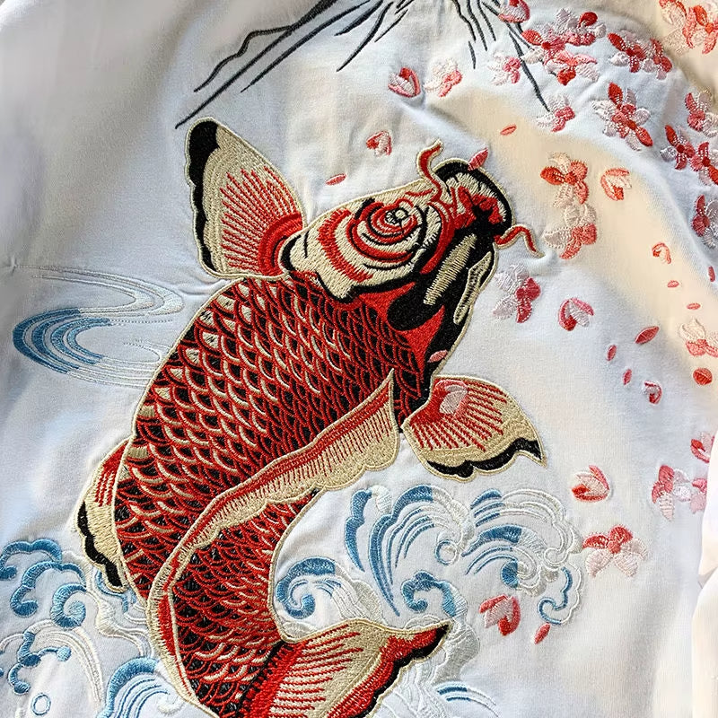 T-shirt Japonais Carpe Koi Brodé tendance