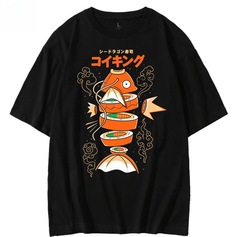 T-shirt Japonais Carpe Koi Original Noir