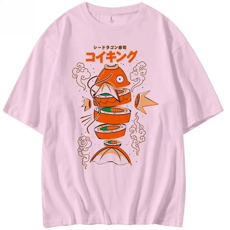 T-shirt Japonais Carpe Koi Original Rose
