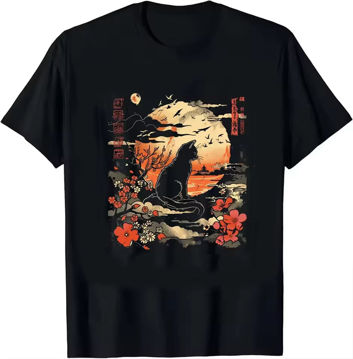 T-shirt Japonais Chat Sakura Stylé