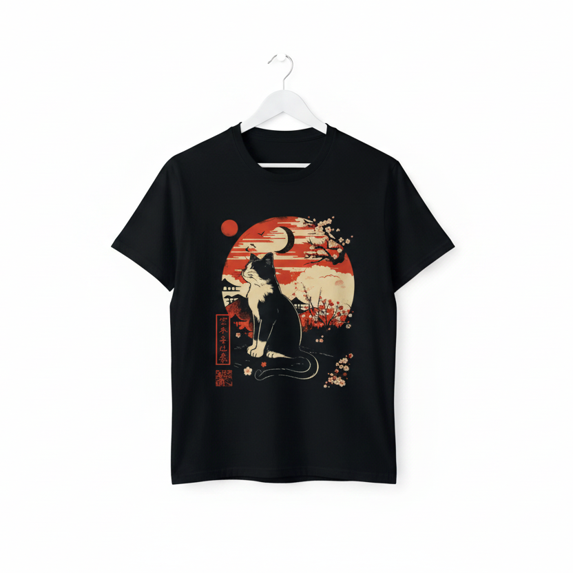 T-shirt Japonais Chat Sakura fluide