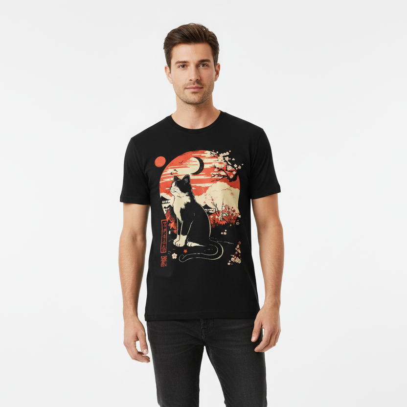T-shirt Japonais Chat Sakura stylé