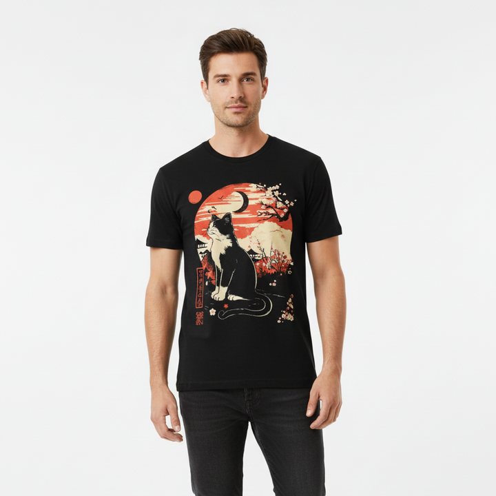 T-shirt Japonais Chat Sakura stylé