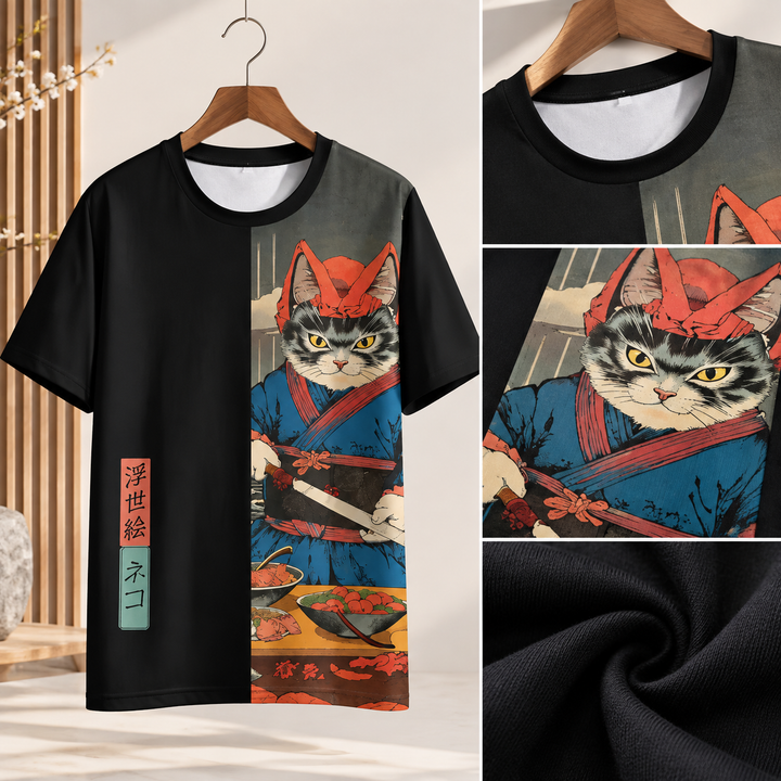 T-shirt Japonais Chat de Samouraï détaillé