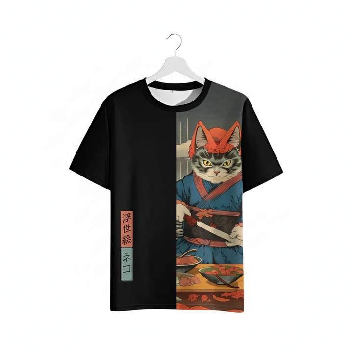 T-shirt Japonais Chat de Samouraï léger