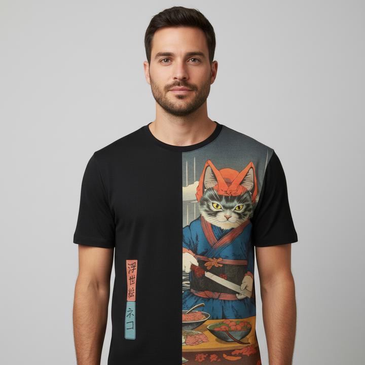 T-shirt Japonais Chat de Samouraï unique