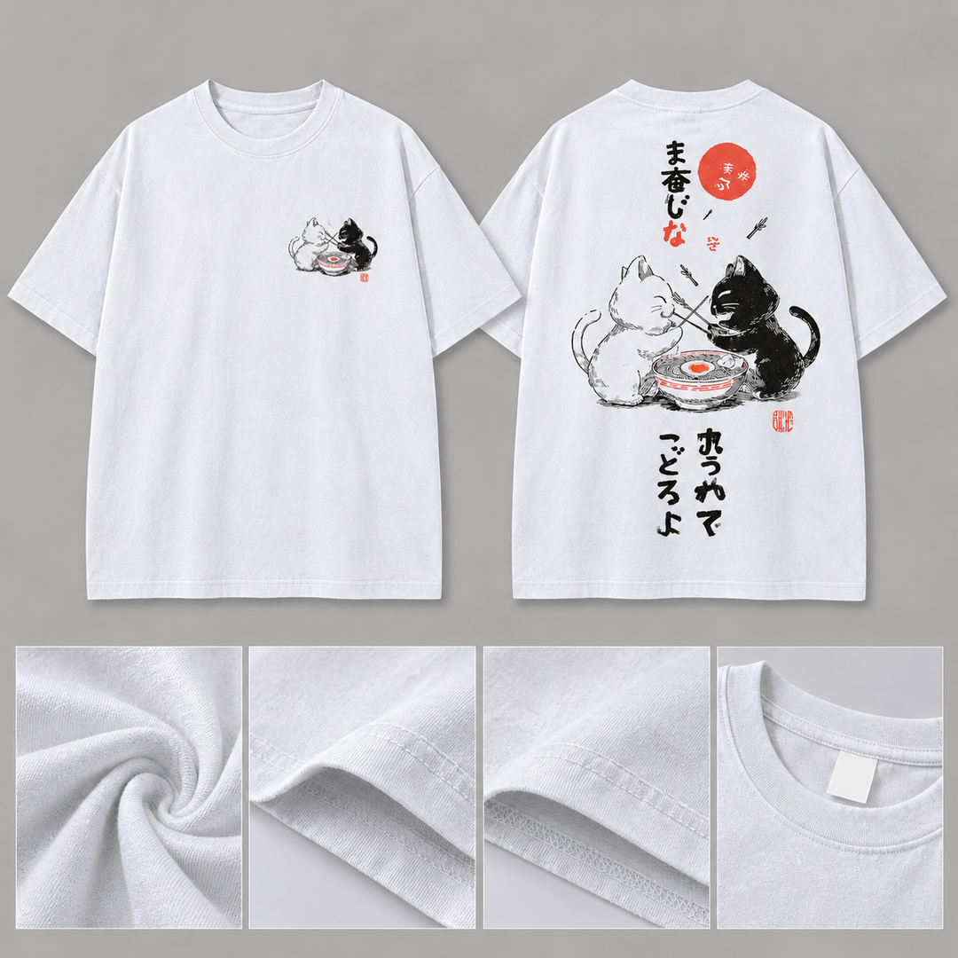 T-shirt Japonais Délavé Chat détaillé