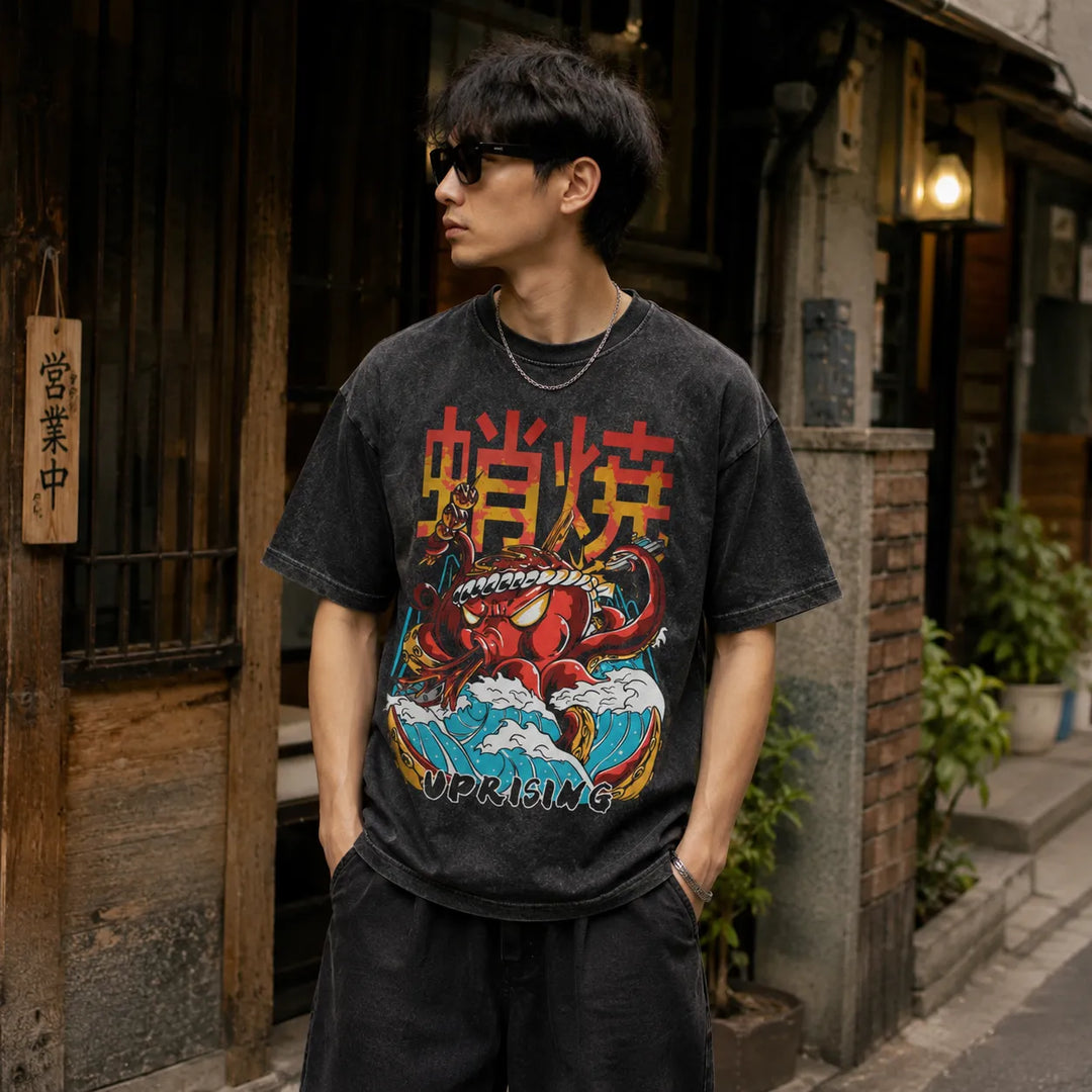 T-shirt Japonais Délavé Oversize Streetwear Confortable