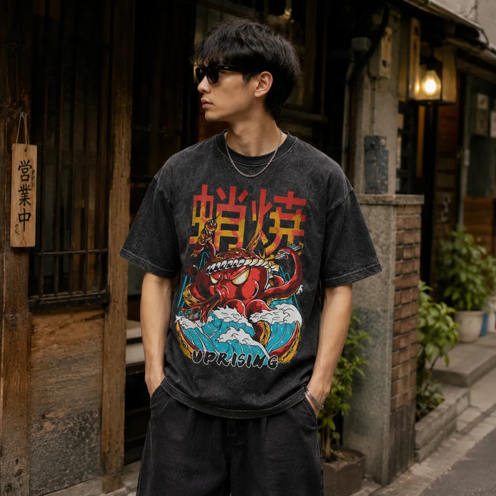 T-shirt Japonais Délavé Oversize Streetwear Confortable