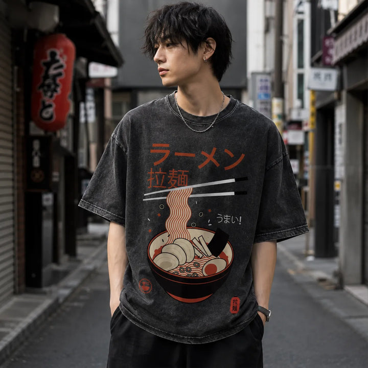 T-shirt Japonais Délavé Ramen Confortable