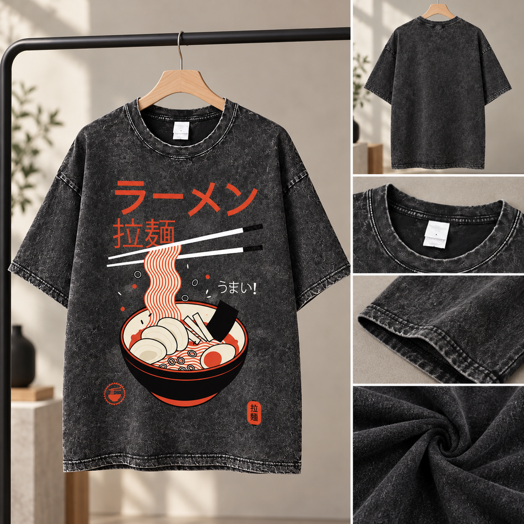 T-shirt Japonais Délavé Ramen fluide