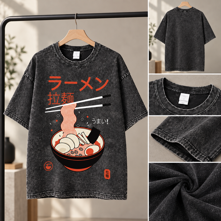 T-shirt Japonais Délavé Ramen fluide