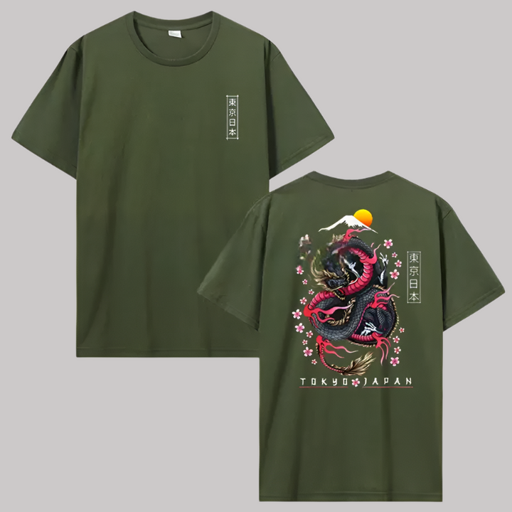 T-shirt Japonais Dragon Fleurs de Cerisier