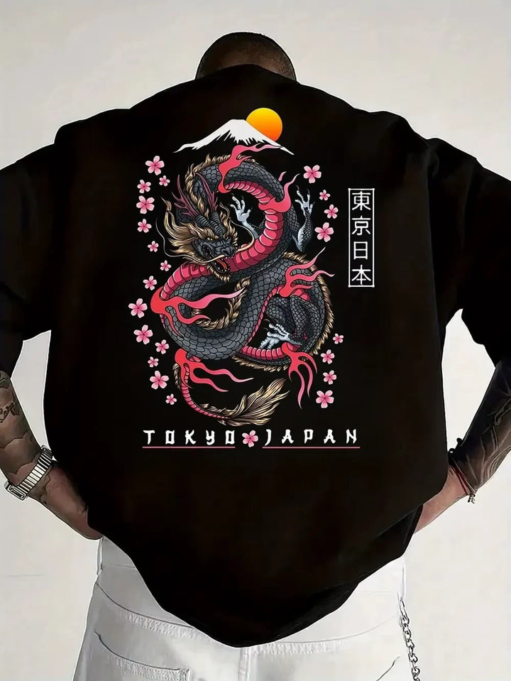 T-shirt Japonais Dragon Fleurs de Cerisier