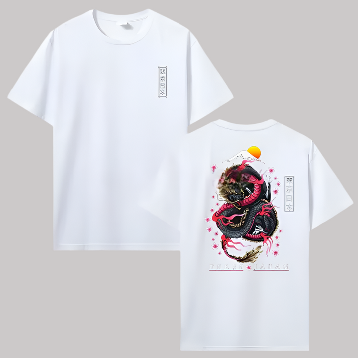 T-shirt Japonais Dragon Fleurs de Cerisier Blanc