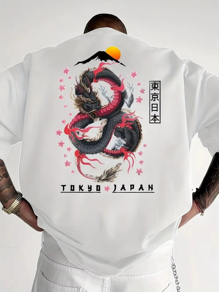 T-shirt Japonais Dragon Fleurs de Cerisier artistique