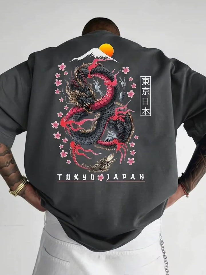 T-shirt Japonais Dragon Fleurs de Cerisier élégant