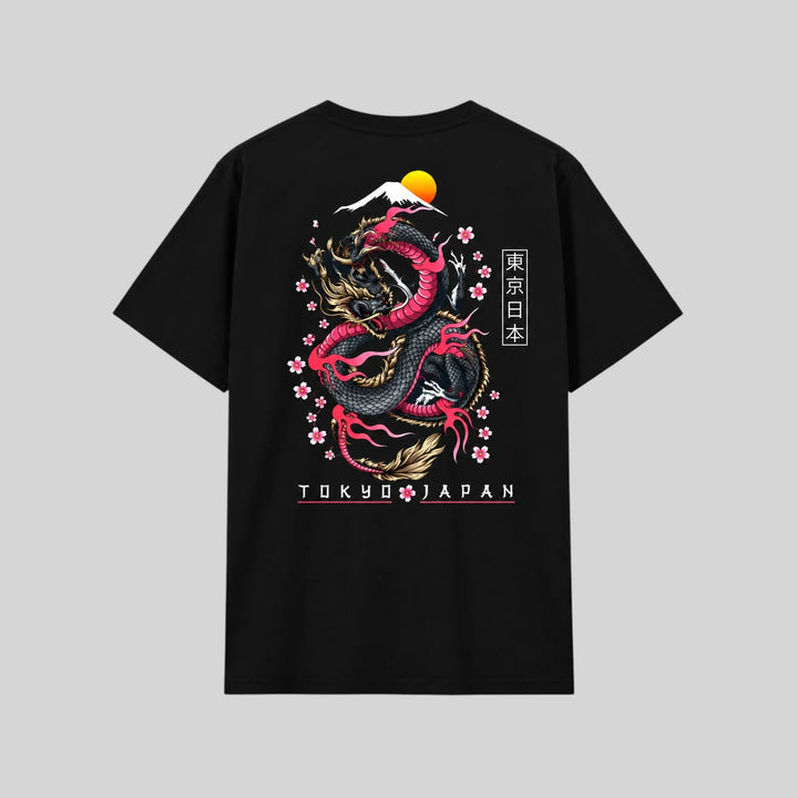 T-shirt Japonais Dragon Fleurs de Cerisier stylé