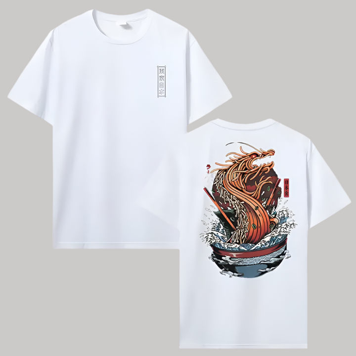 T-shirt Japonais Dragon Nouilles Blanc