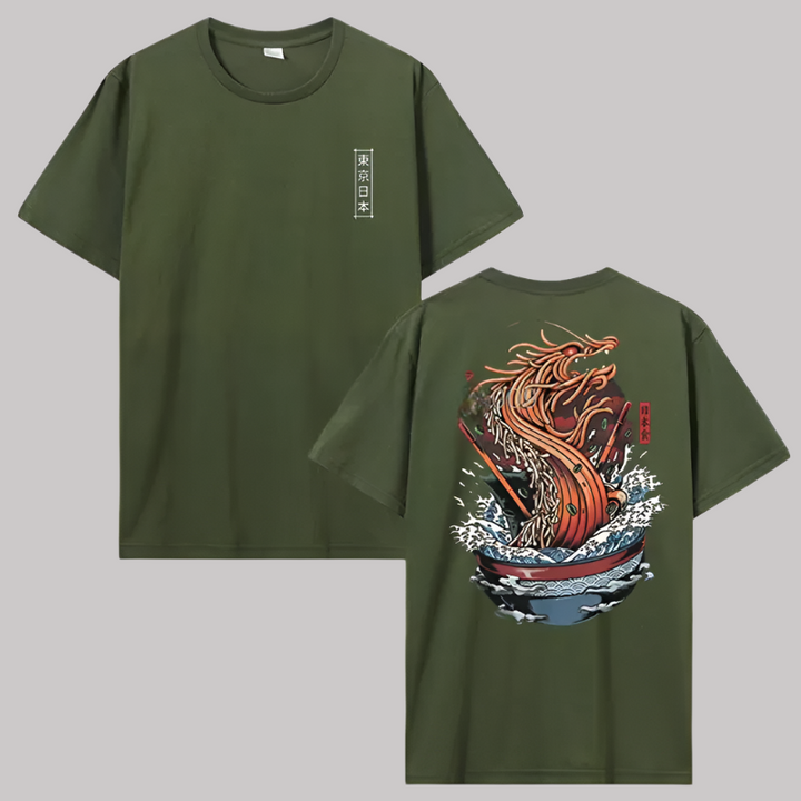 T-shirt Japonais Dragon Nouilles Vert