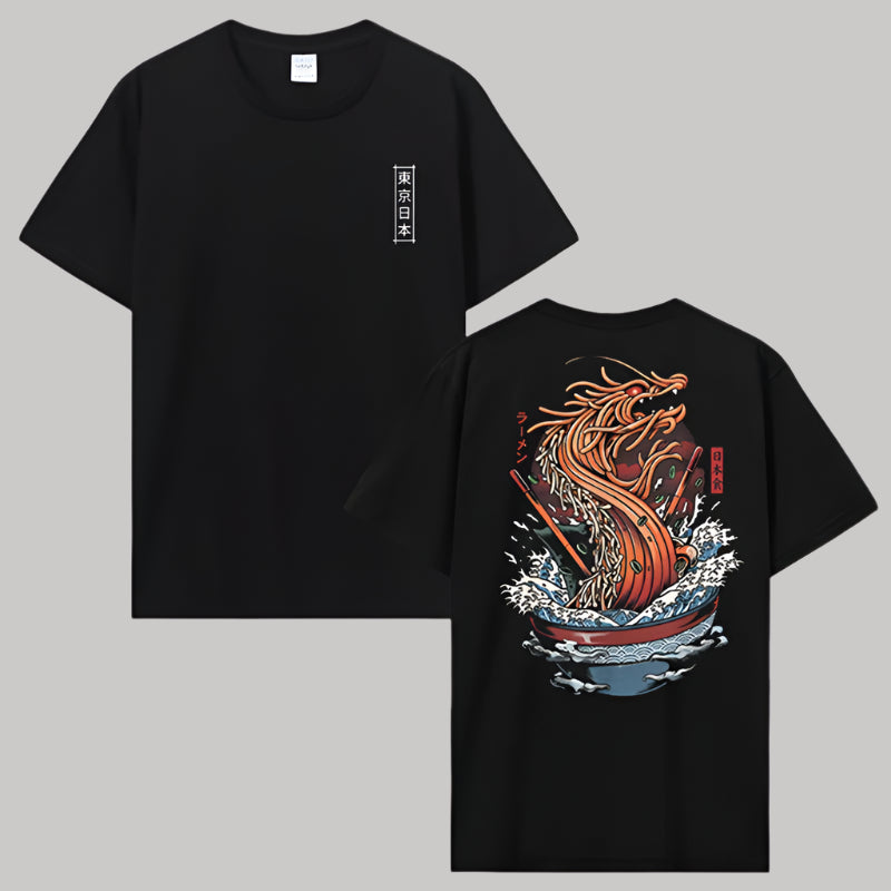 T-shirt Japonais Dragon Nouilles noir