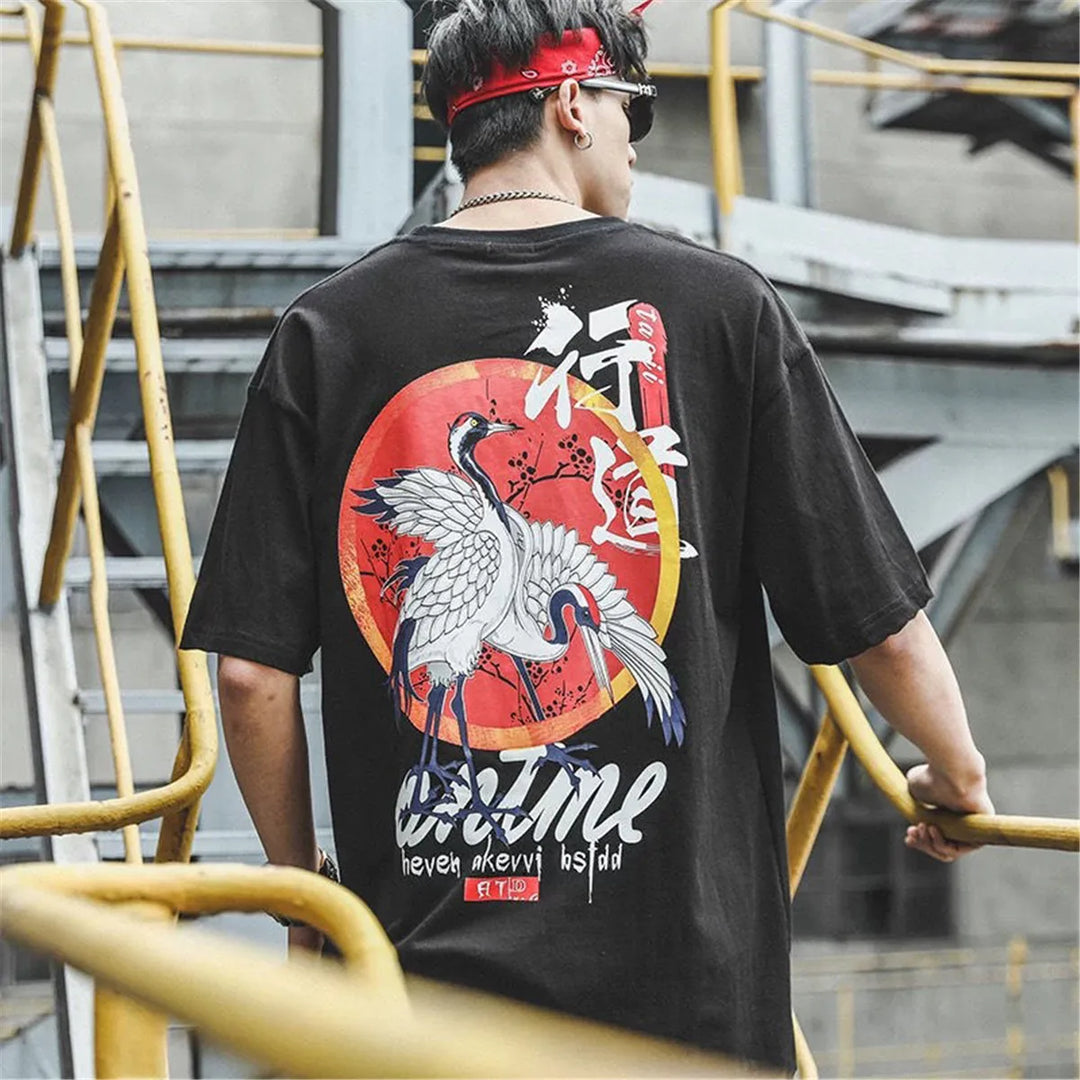 T-shirt Japonais Hip Hop Grue Noir