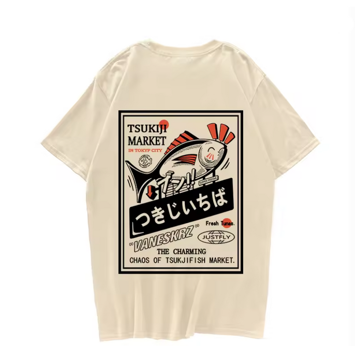 T-shirt Japonais Hip Hop Poisson beige