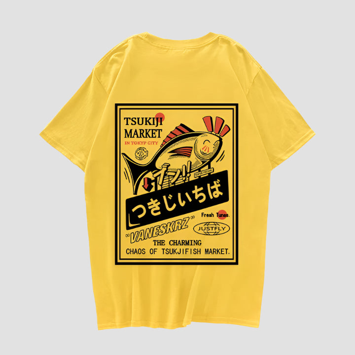 T-shirt Japonais Hip Hop Poisson Jaune