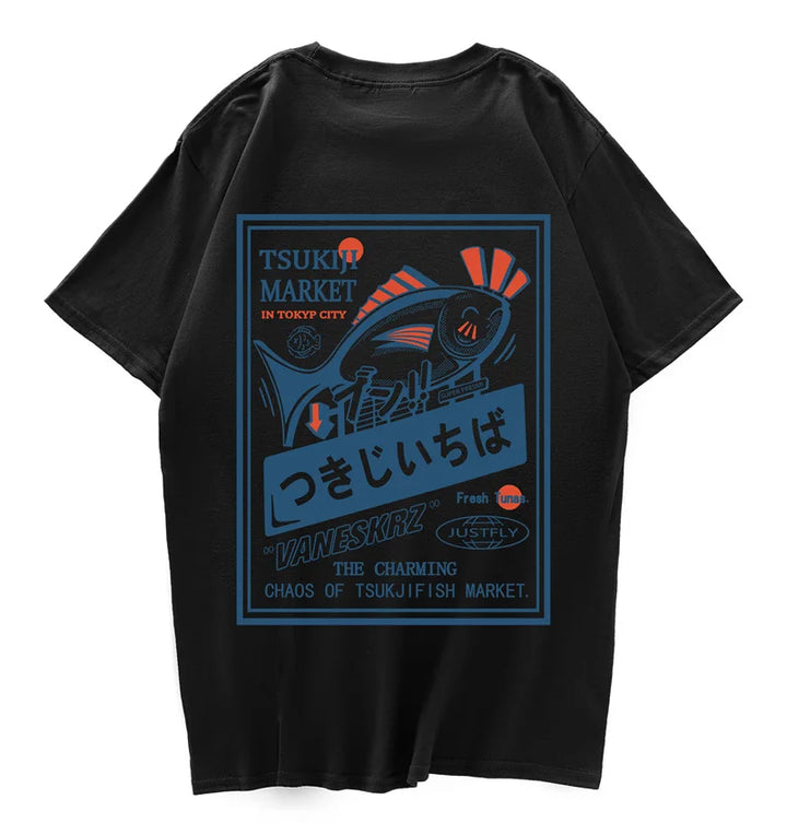 T-shirt Japonais Hip Hop Poisson Noir