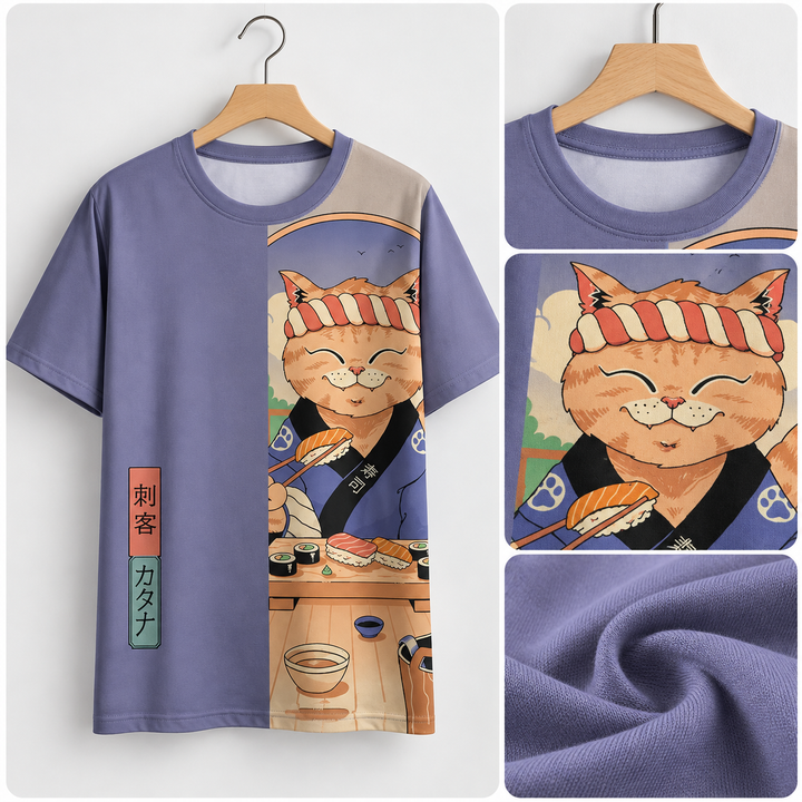 T-shirt Japonais Imprimé Chat unisex