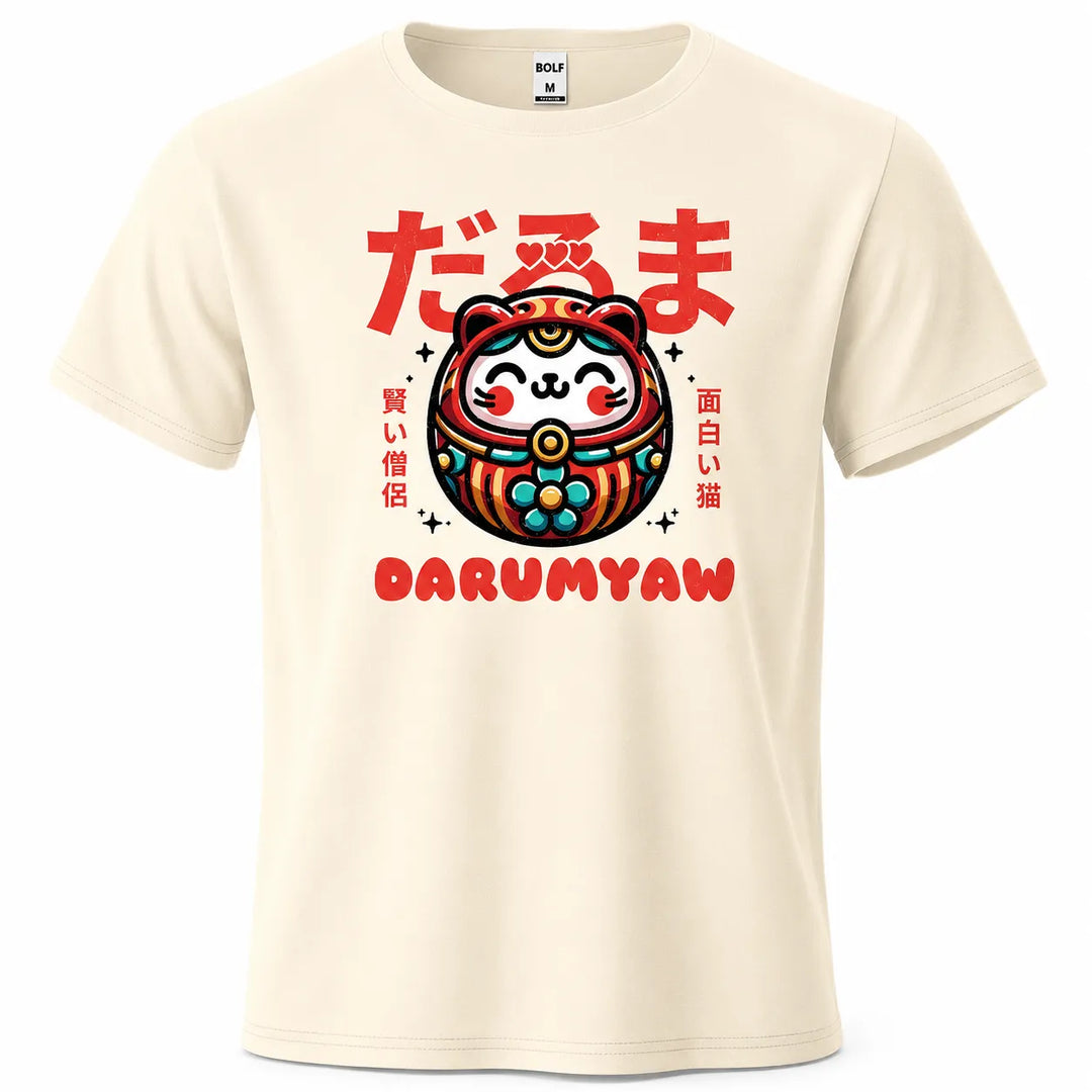 T-shirt Japonais Imprimé Daruma Beige