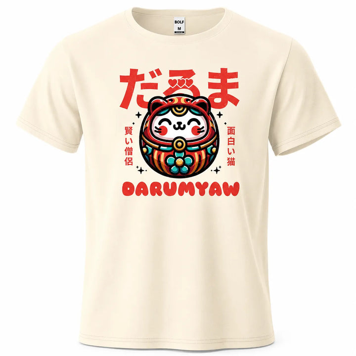 T-shirt Japonais Imprimé Daruma Beige