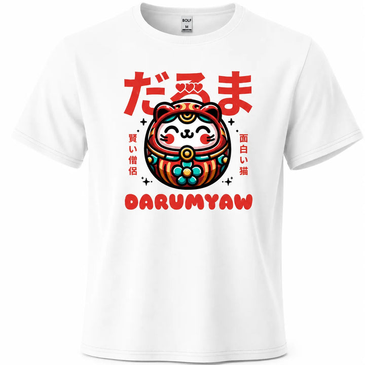 T-shirt Japonais Imprimé Daruma Blanc