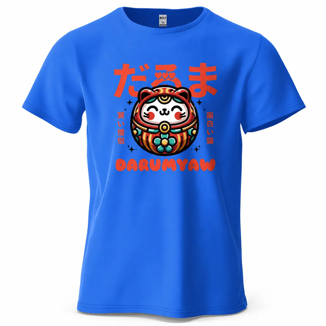 T-shirt Japonais Imprimé Daruma Bleu