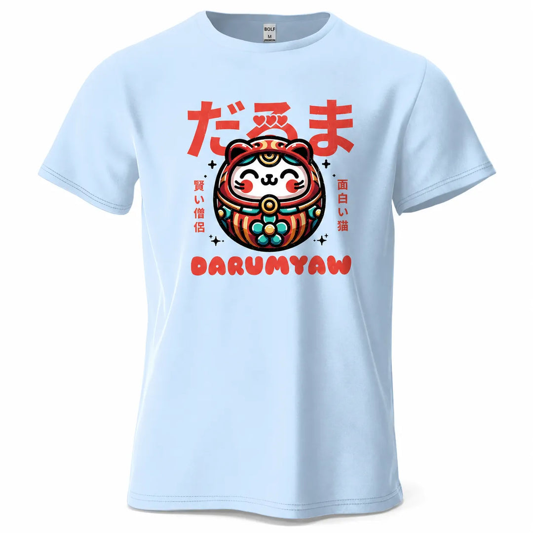T-shirt Japonais Imprimé Daruma Bleu Clair