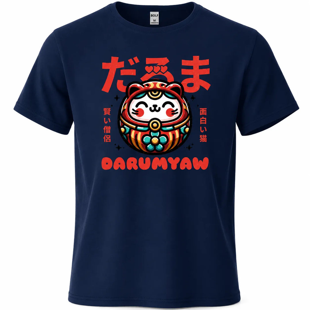T-shirt Japonais Imprimé Daruma Bleu foncé