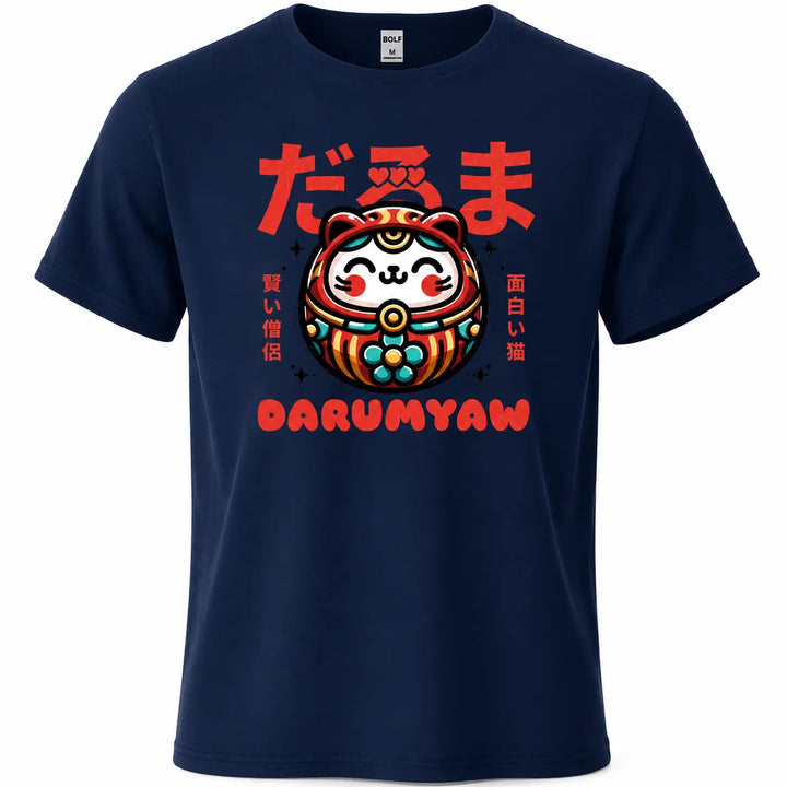 T-shirt Japonais Imprimé Daruma Bleu foncé