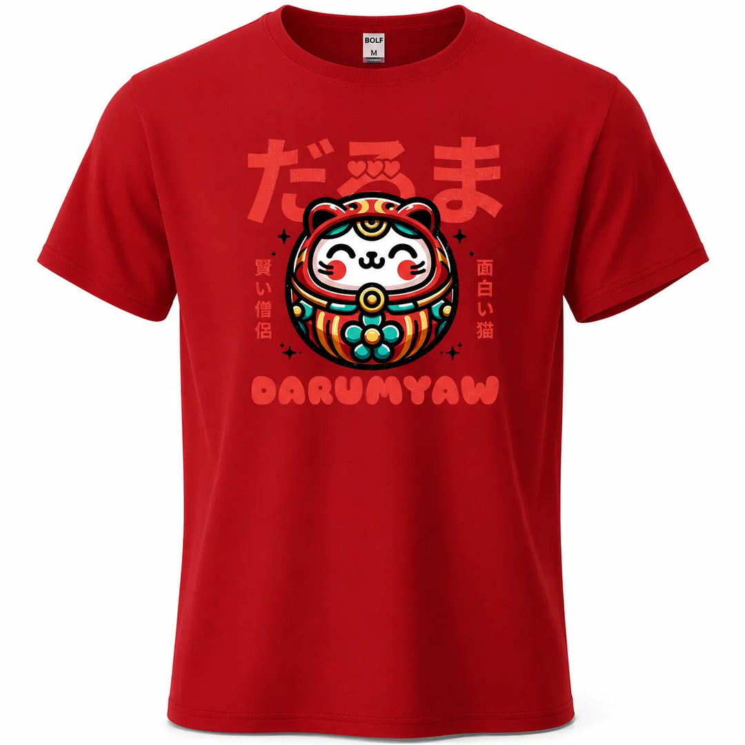 T-shirt Japonais Imprimé Daruma Grenat