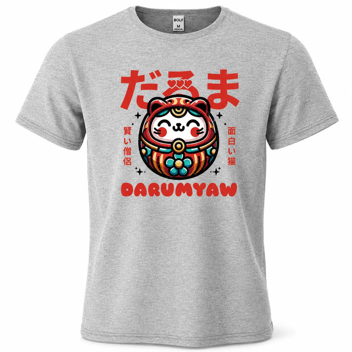 T-shirt Japonais Imprimé Daruma Gris