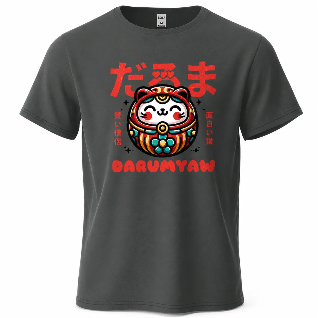 T-shirt Japonais Imprimé Daruma Gris foncé